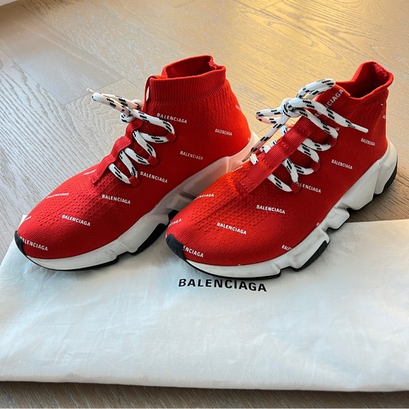 🔥 Balenciaga Speed Trainers Red All-Over Logo - Size 5 (EU 35) - Picture 5 of 6